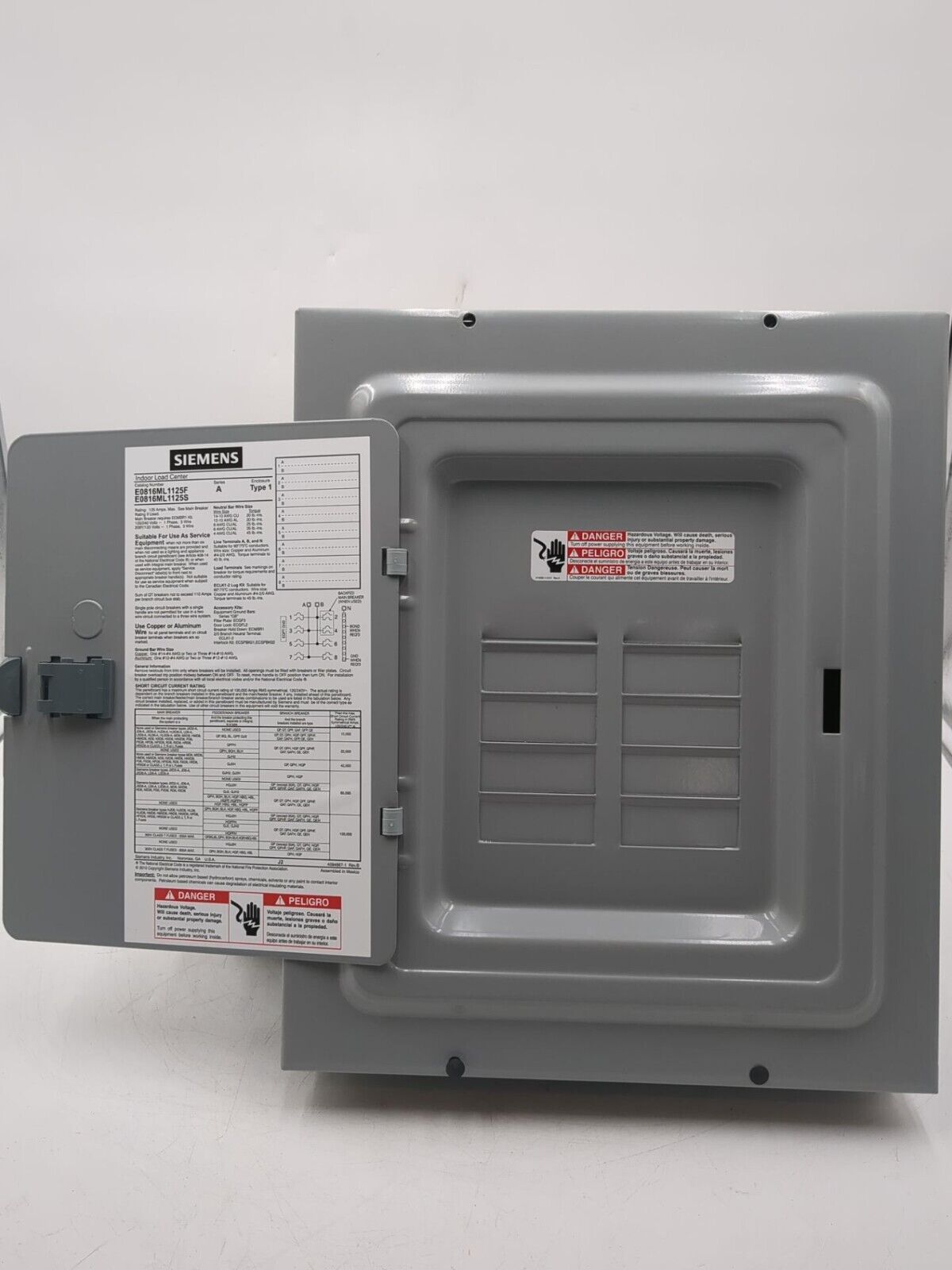 Siemens E0816ML1125S Load Center 125A 120/240V 1PH 3W 16Cir 8 Space Main Lug MLO New