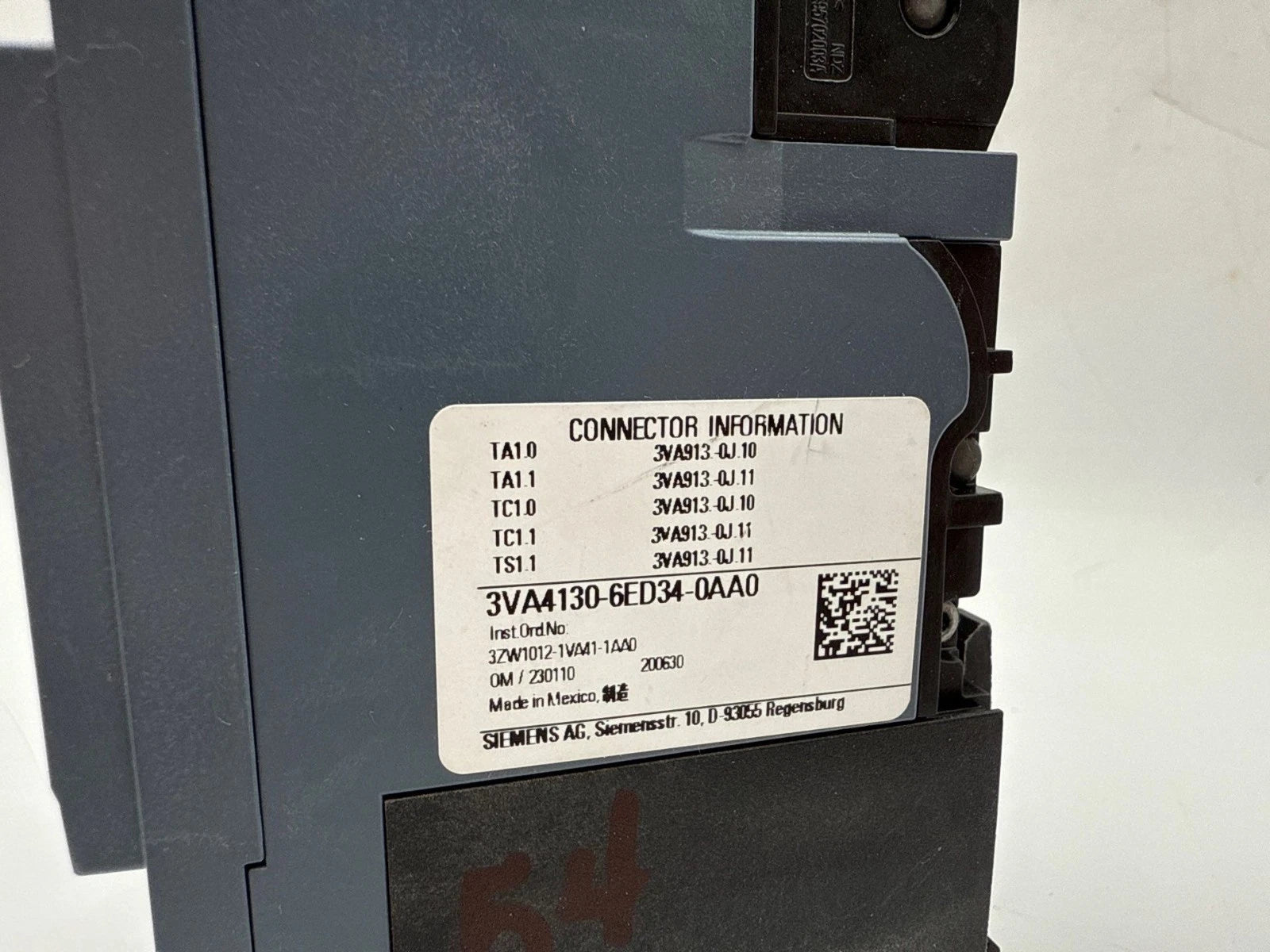 Siemens 3VA4130-6ED34-0AA0 Circuit Breaker 30A 3P 600V 3VA Bolt On 30 Amp 3 Pole New