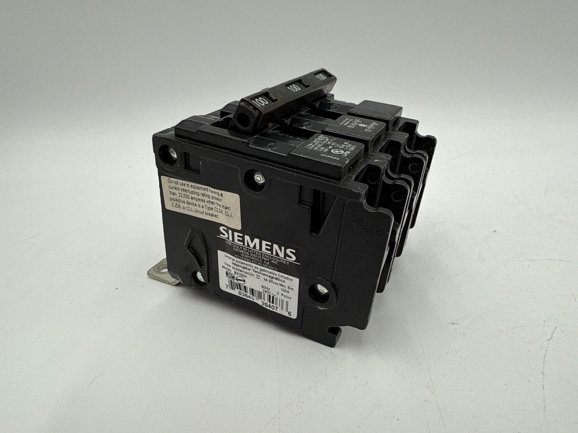 Siemens B3100H Bolt On Circuit Breaker 100A 3P 240V BLH 100 Amp 3 Pole 22kA Used