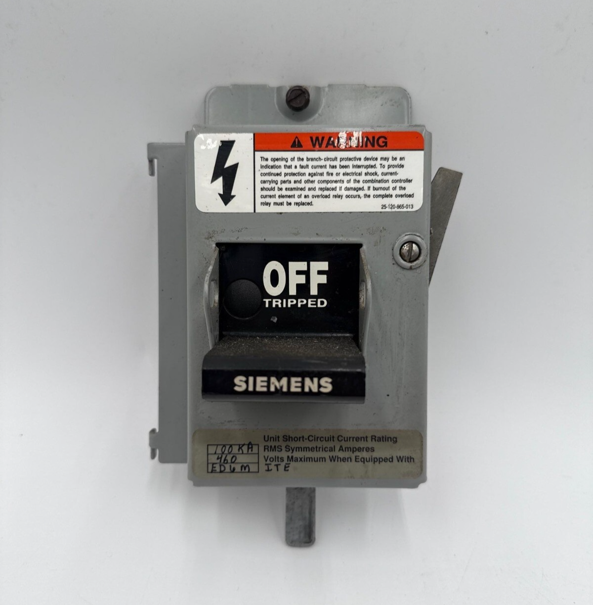 Siemens 25-135-017-529 Gray MCC Breaker Handle Switch Mechanism Model 95 Used