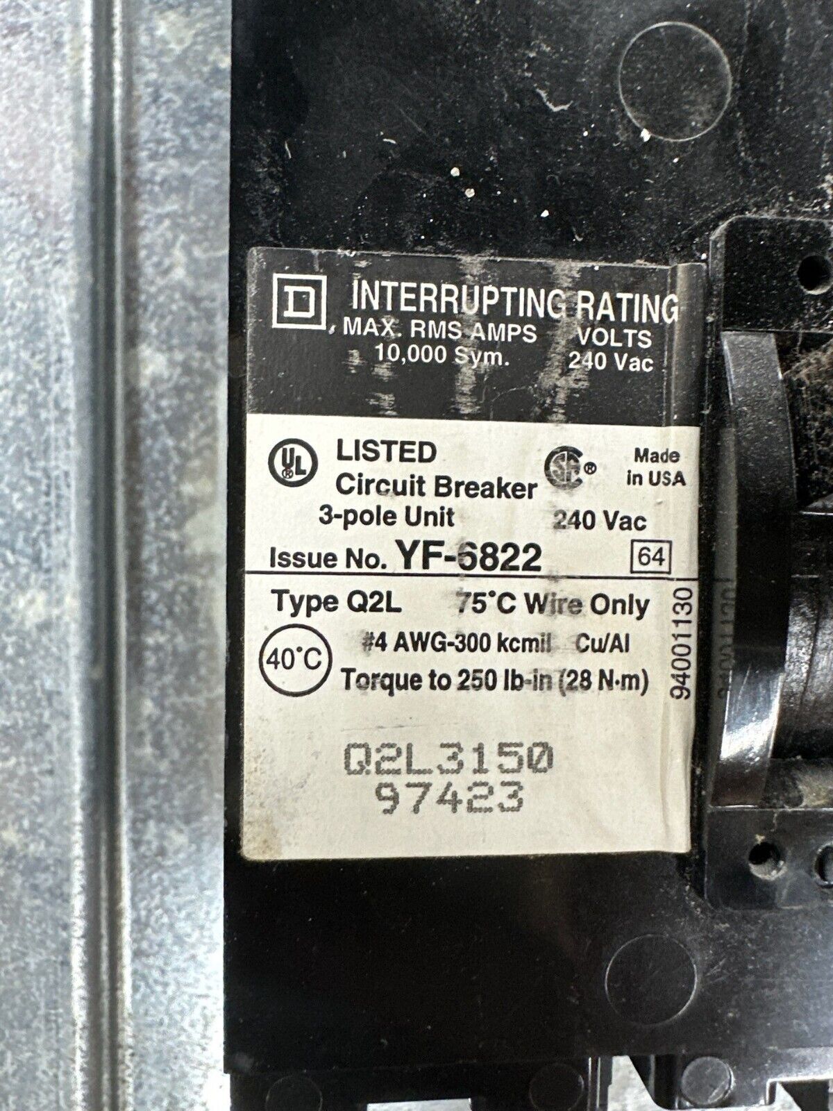 Square D NQOD442M225 Panelboard 225A 208/120V 3PH 4W MCB Indoor Encl 42 Circuit P374 Used