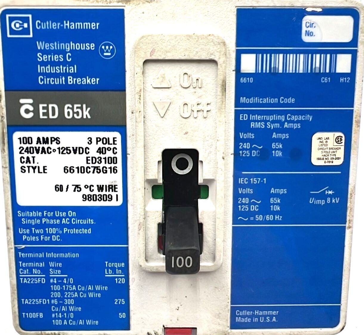 Cutler-Hammer ED3100 Used