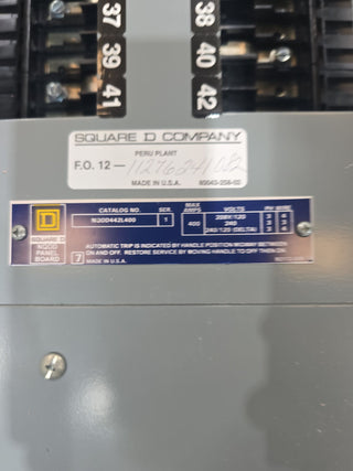 Square D NQOD442L400 Panelboard 400A 208Y/120V 4W 3PH 400 Amp MLO Panel 42 Cir Used