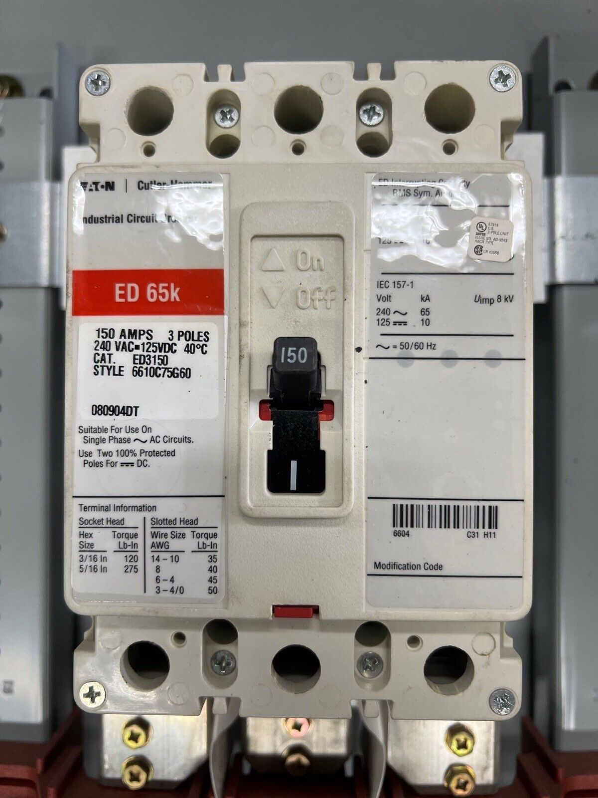 Eaton PRL1A Panelboard 225A 208Y/120V 3PH 4W 42 Cir 3R Outdoor Encl MCB ED3150 P643 Used