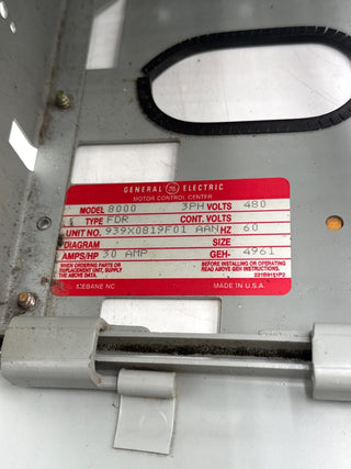 GE 8000 6" 30A MCC Feeder Bucket 30 Amp Breaker THED136030 Used