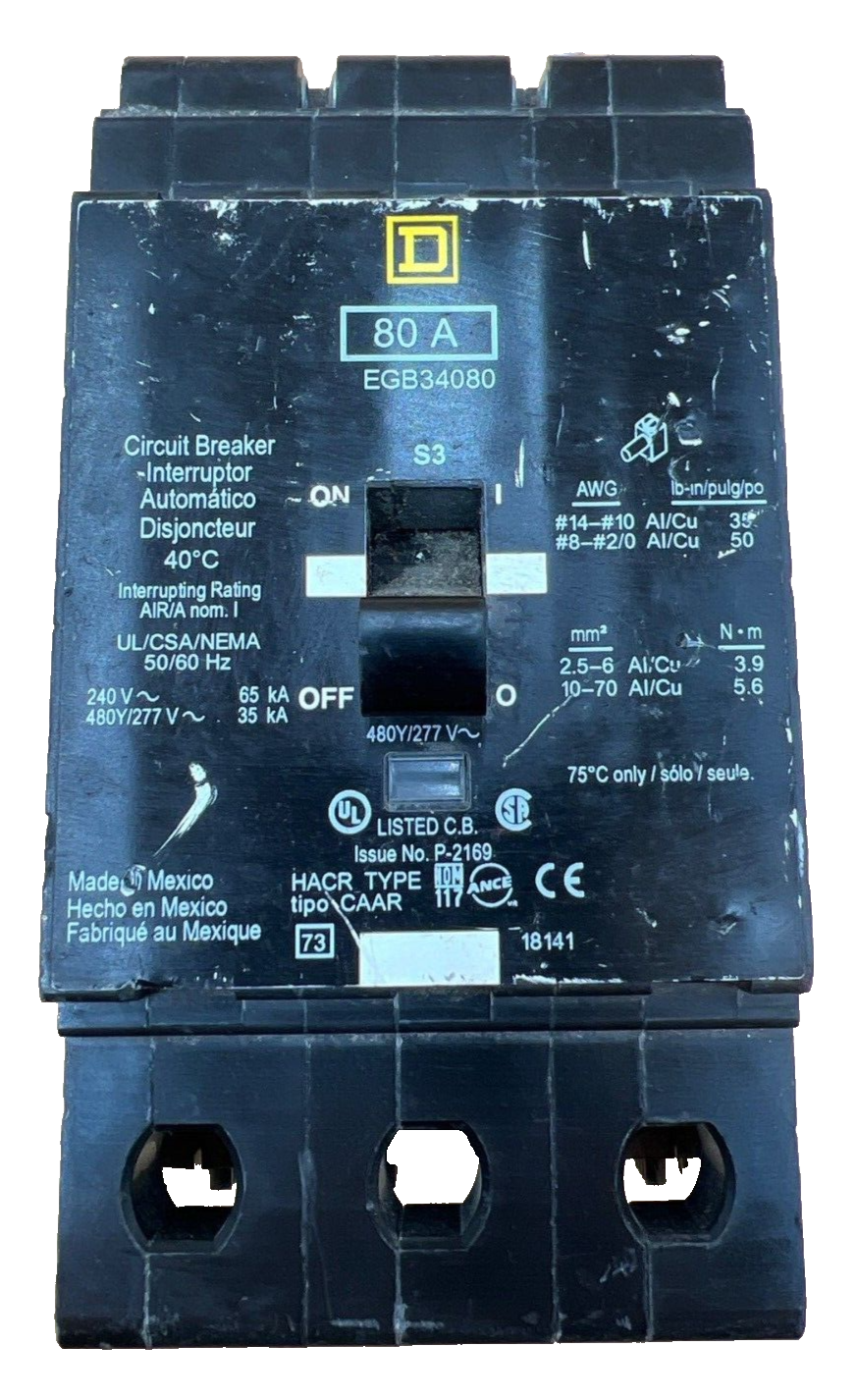 Square D EGB34080 Used