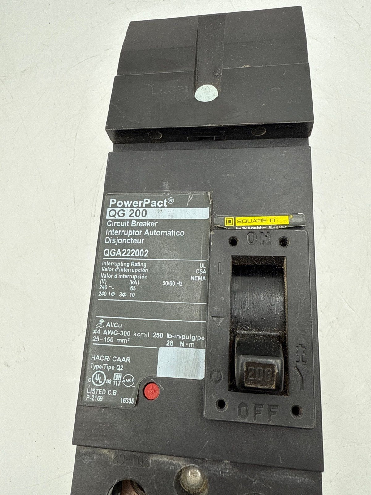 Square D QGA222002 I-Line Circuit Breaker 200A 2P 240V QGA 200 Amp 2 Pole QG 225 Used