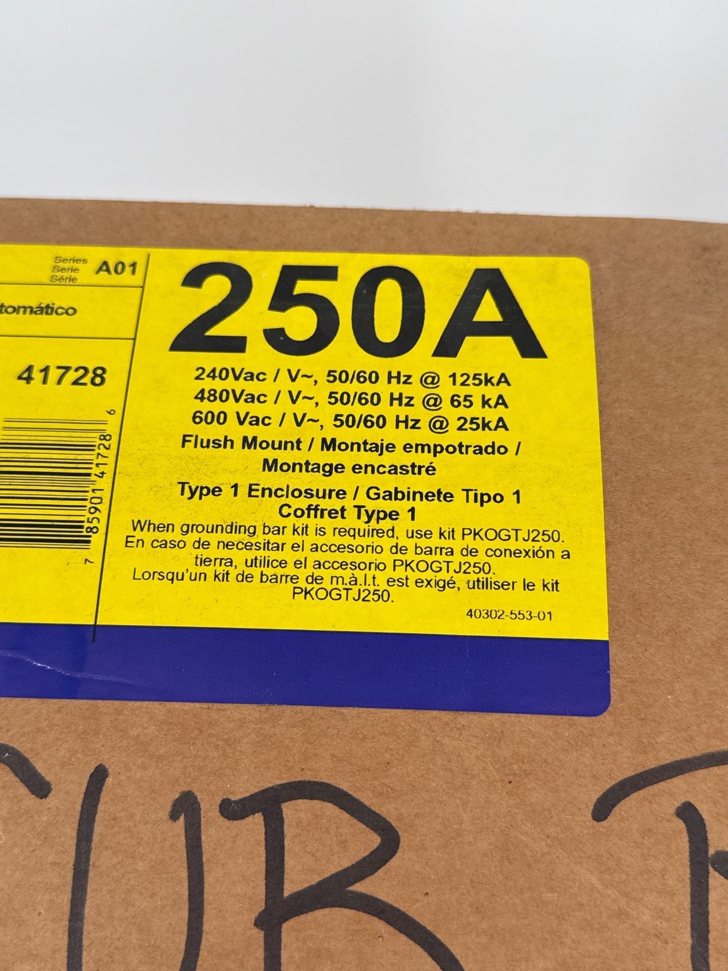 Square D J250F Circuit Breaker Enclosure 250A 600V Flush Mount Type 1 Encl New