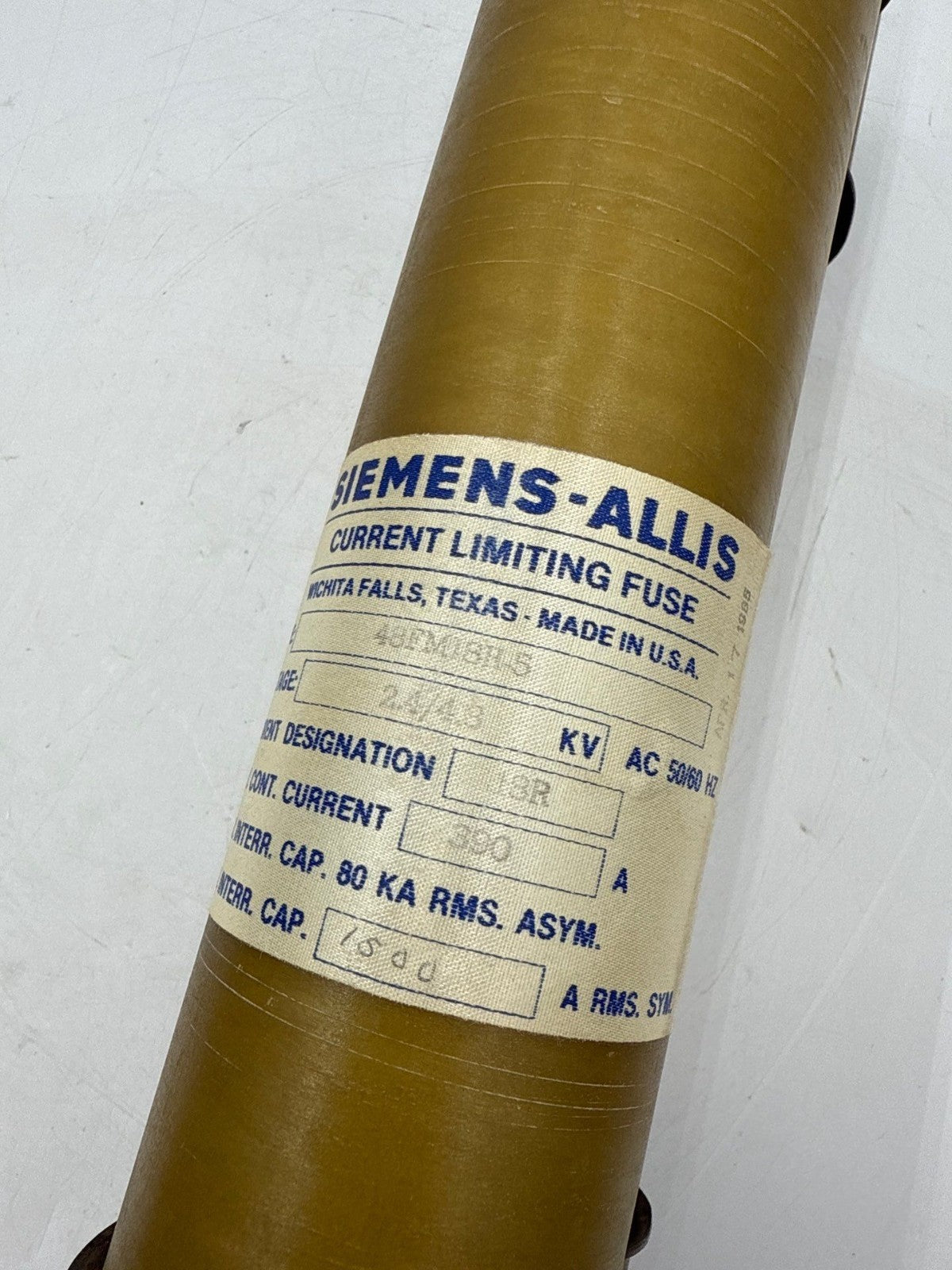 Siemens Allis 48FM-18R-5 Current Limiting Fuse 2.4kV/4.8kV 390A 50/60Hz New