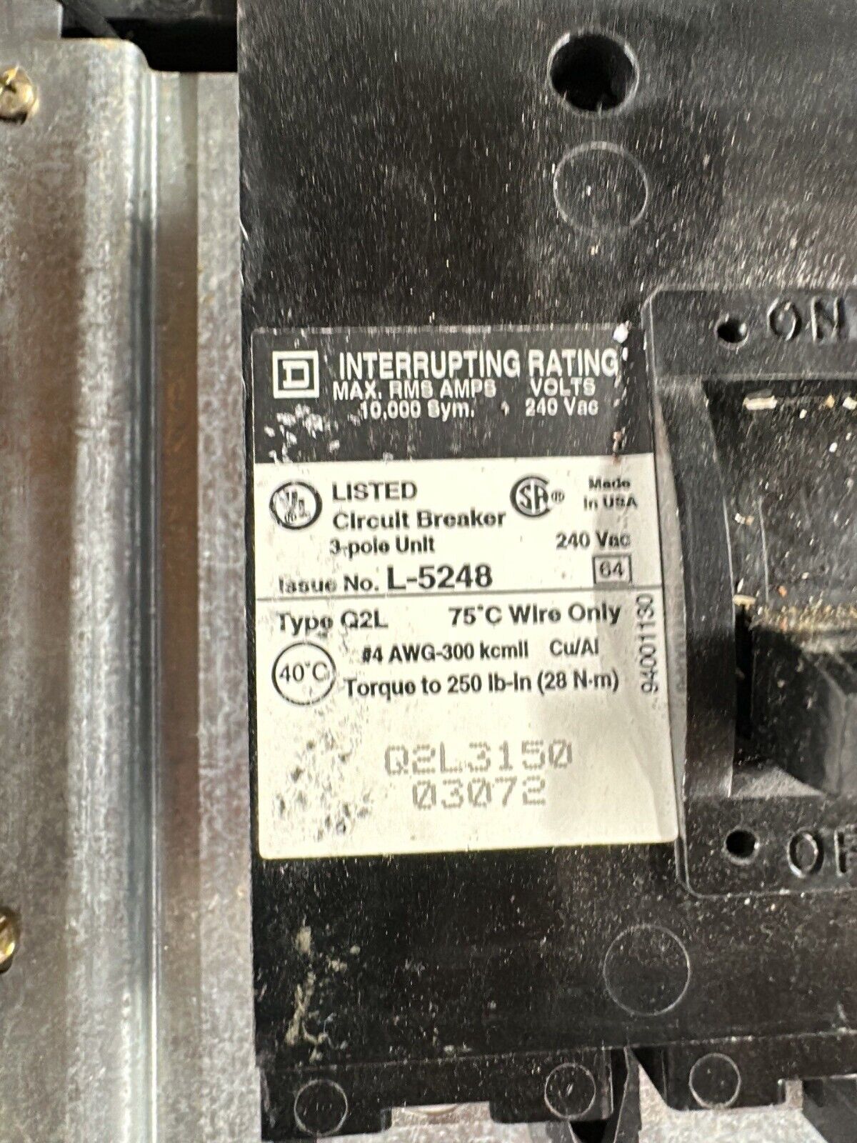 Sq D NQOD Panelboard 150A 208Y/120V 3PH 4W 42 Circuit Main Q2L3150 MCB 150 Amp P253 Used