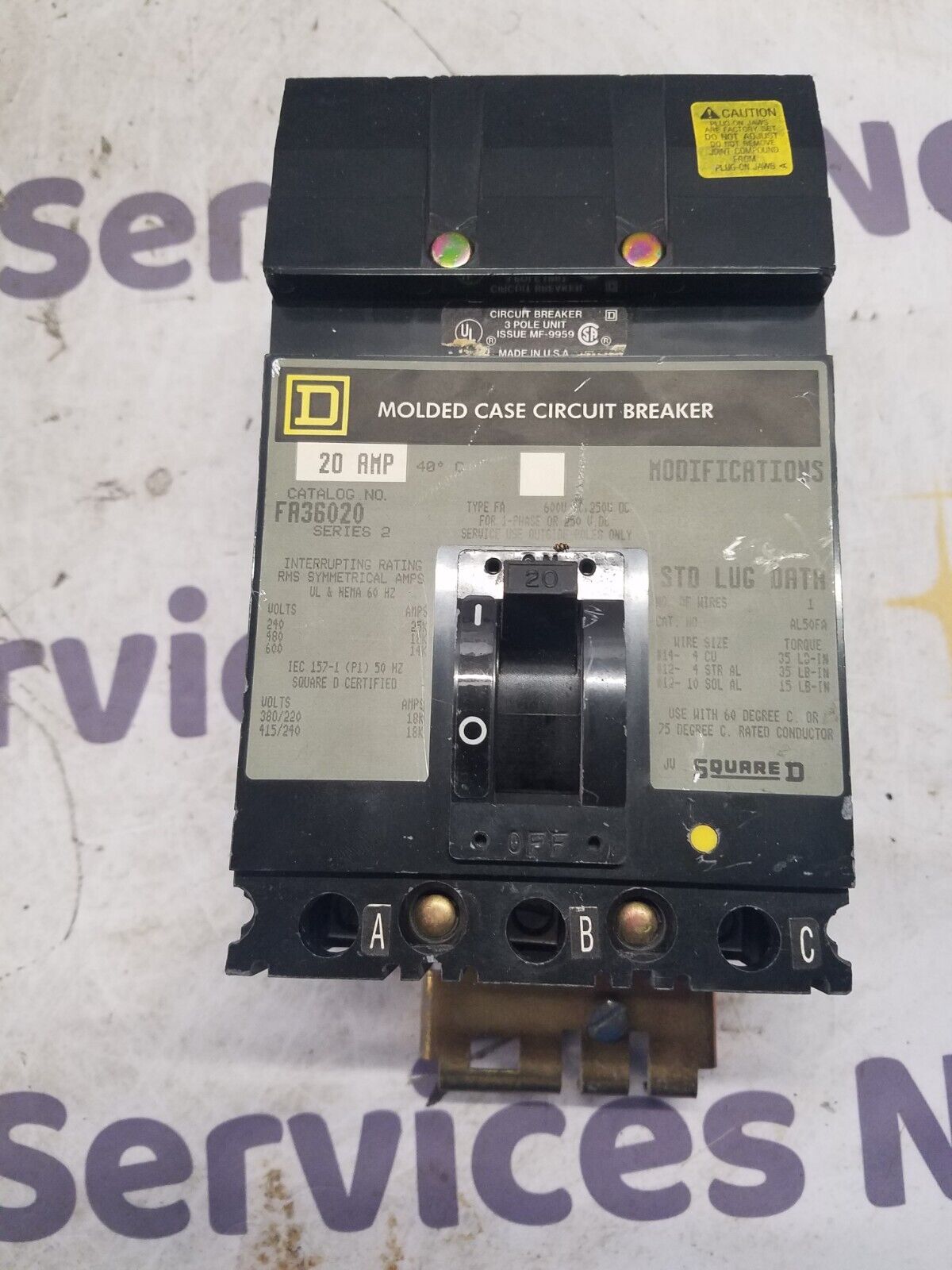 Square D FA36020 Used
