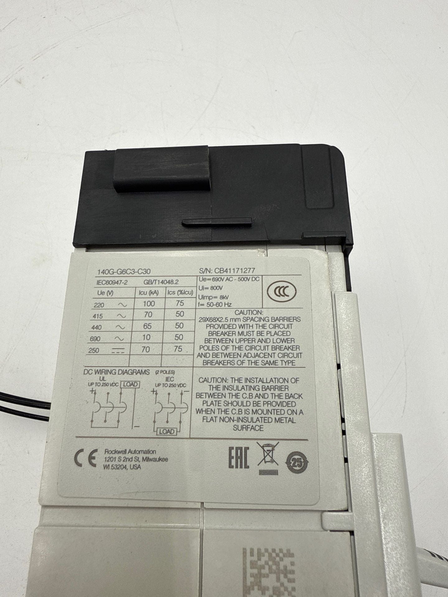 Allen Bradley 140G-G6C3-C30 Circuit Breaker 30A 3P 600V 140G 30 Amp 3 Pole Used