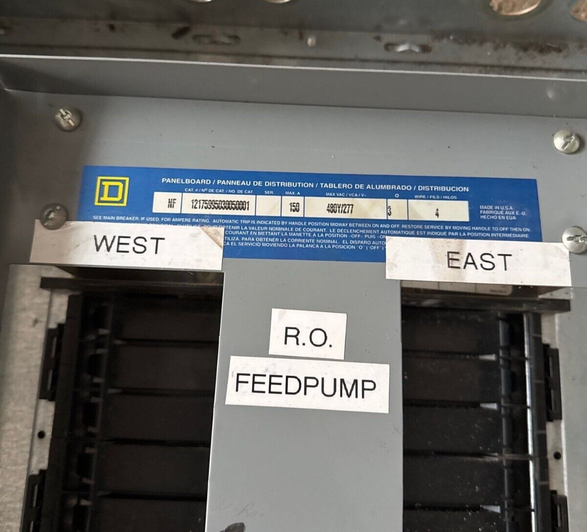 Square D NF Panelboard 150A 480/277V 3PH 4W 30 Circuit Indoor Encl MCB KAL36100 P628 Used