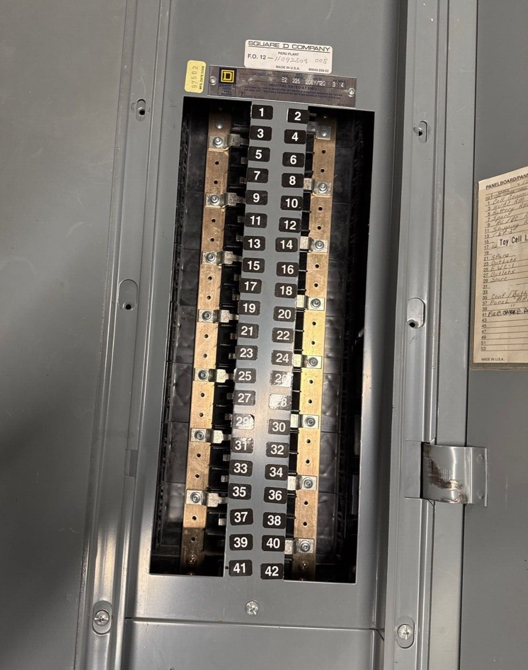 Square D NQOD Panelboard 225A 208/120V 3PH 4W Indoor Encl 42 Cir MCB KCL34225 P561 Used