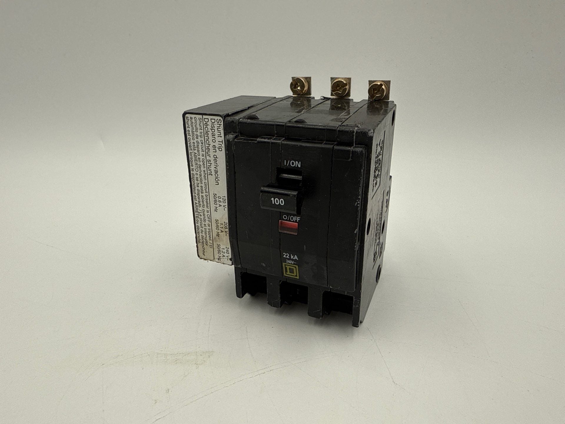 Square D QOB3100VH1021 Circuit Breaker 100A 3P 240V 22kA Shunt Trip 100 Amp New