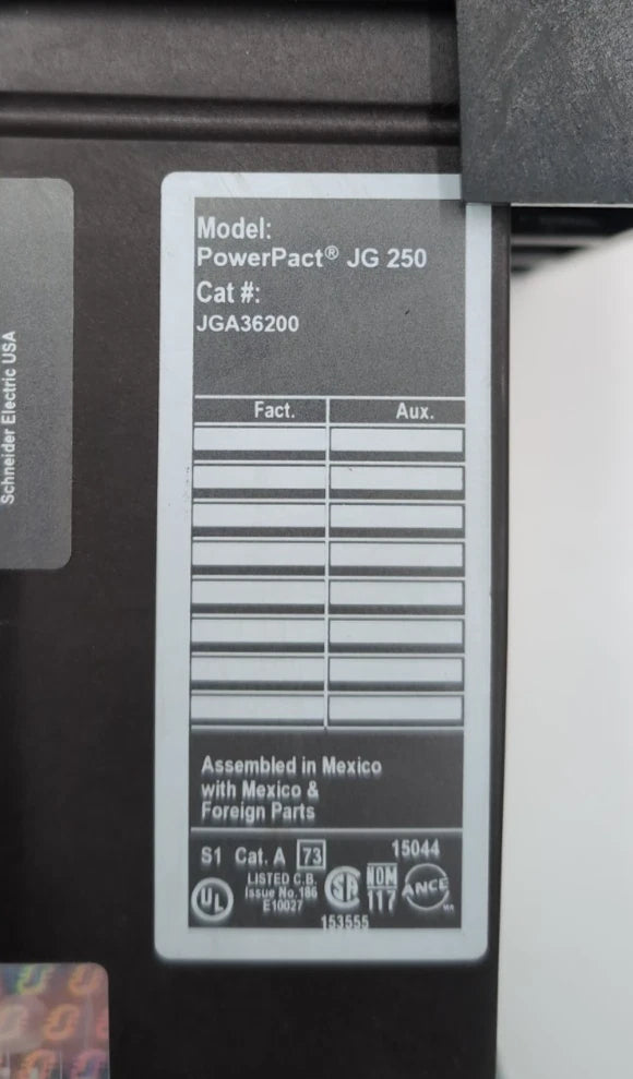 Square D JGA36200 I-Line Circuit Breaker 200A 3P 600V 3PH JG 250 New Take Out New