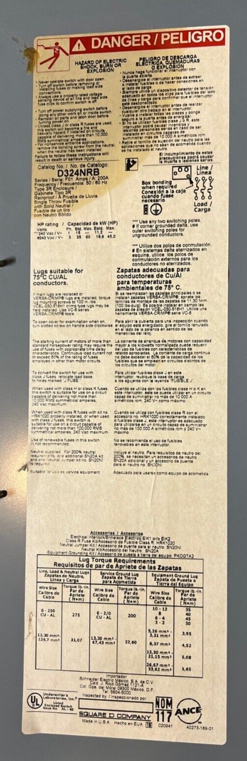 Square D D324NRB Used