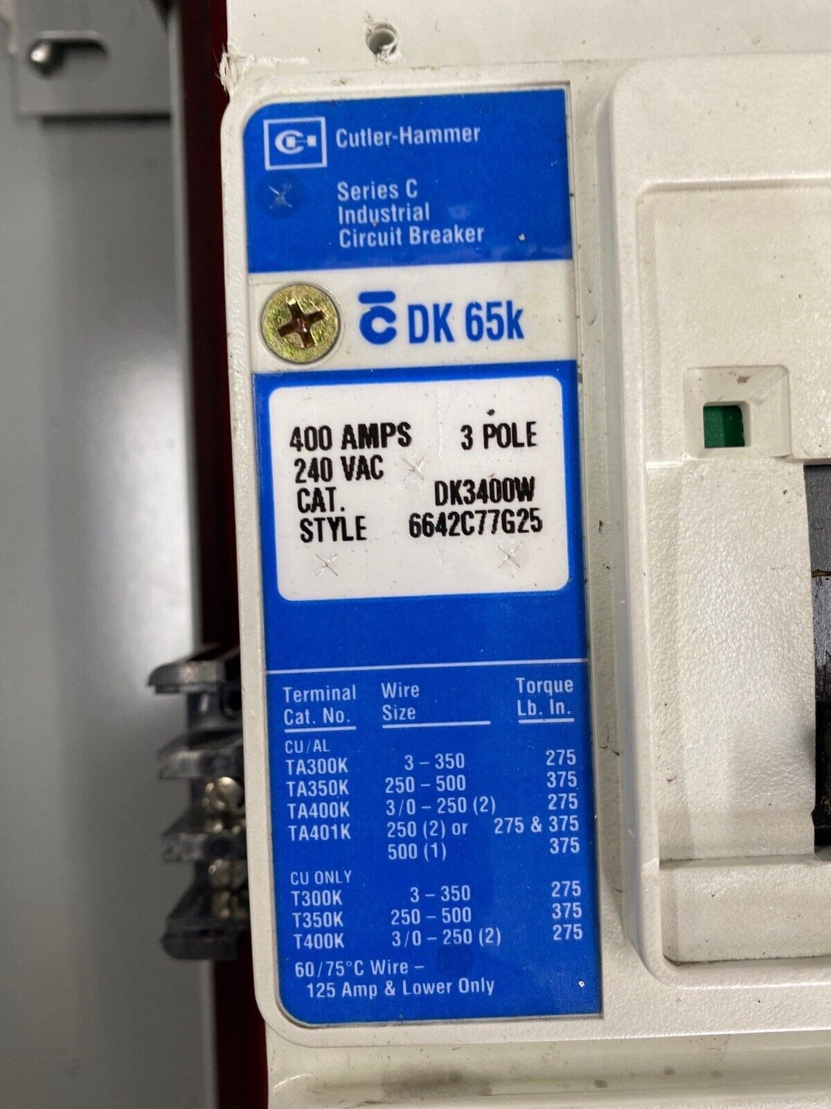 CH PIU75 Panelboard 400A 208/120V 3PH 4W 42 Circuit Indoor Encl MCB DK3400W P461 Used