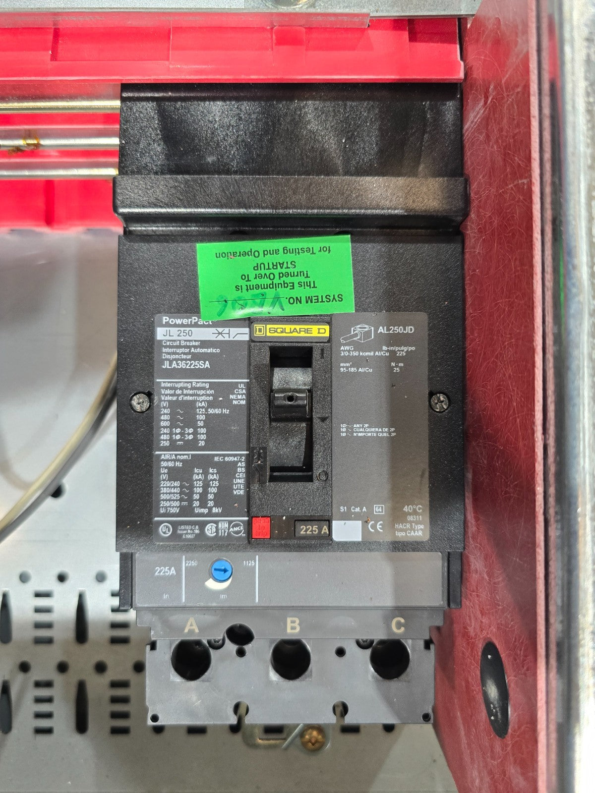 Square D I-Line Panel 225A 480V 3PH 3W MCB 225 Amp Main JLA36225SA 42Cir 3R Encl Used