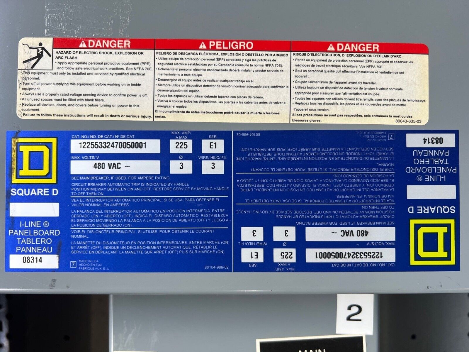 Square D HCM I-Line Panelboard 225A 480V 3PH 3W 30 Circuit 3R Outdoor Encl MCB P610 Used