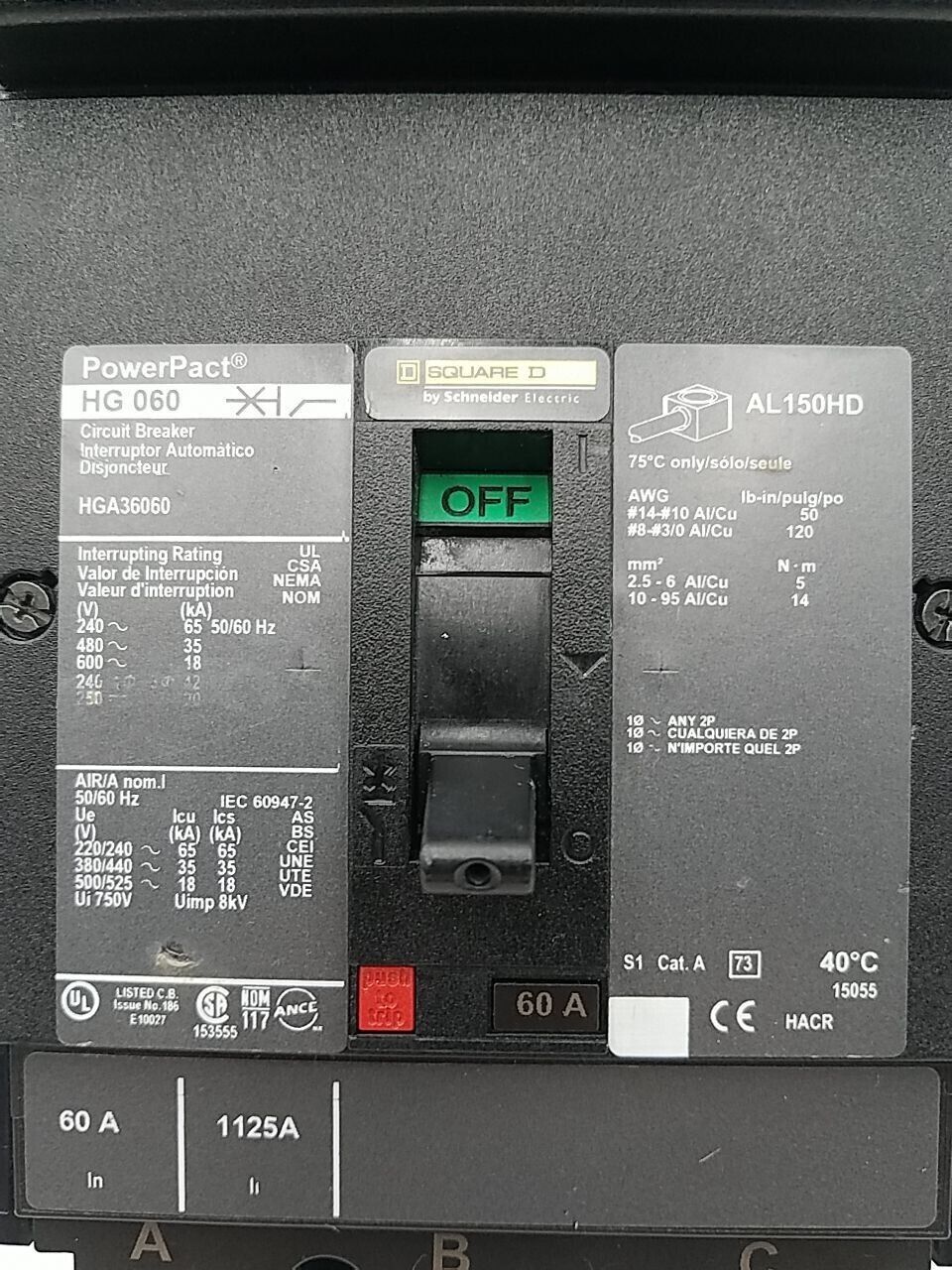 Square D HGA36060 New