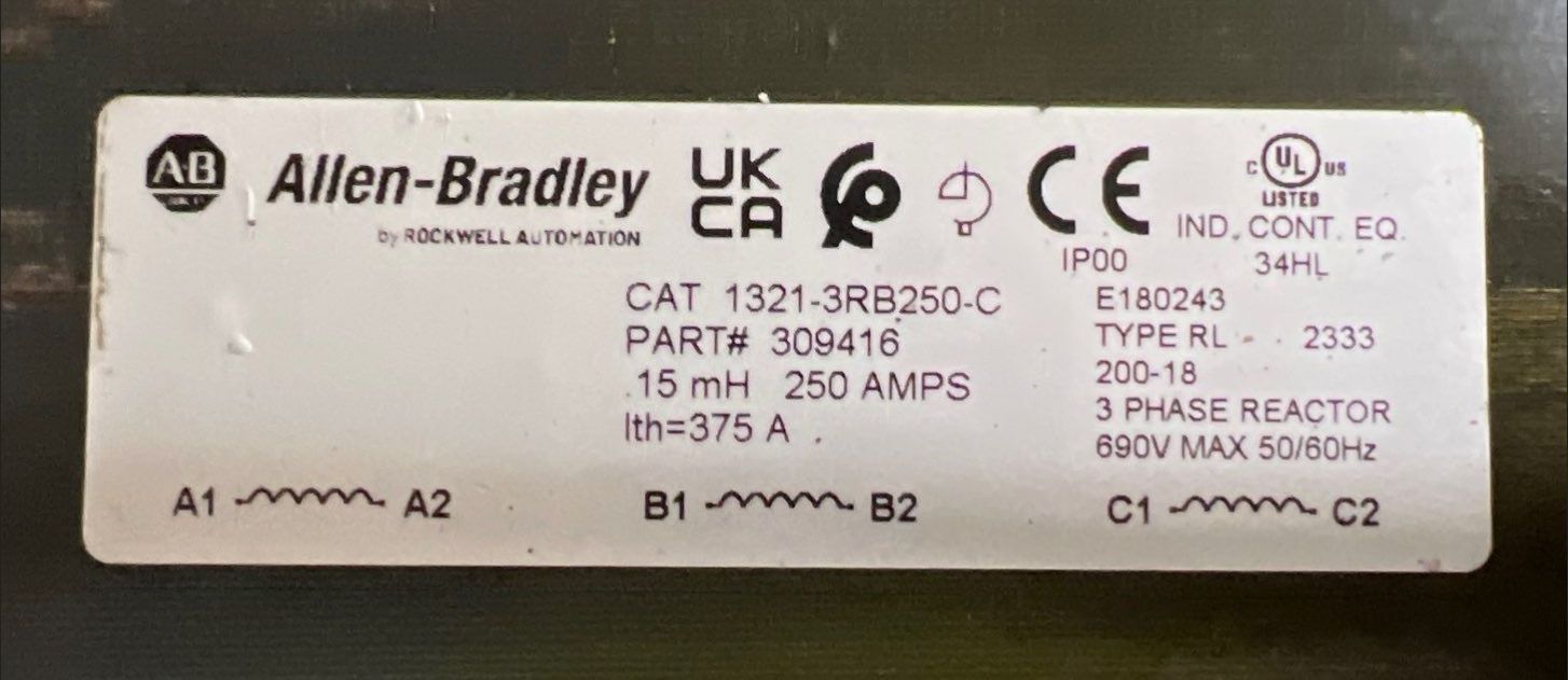 Allen Bradley 1321-3RB250-C Input Output Line Reactor 250A 200-600V 3PH 0.150MH Used