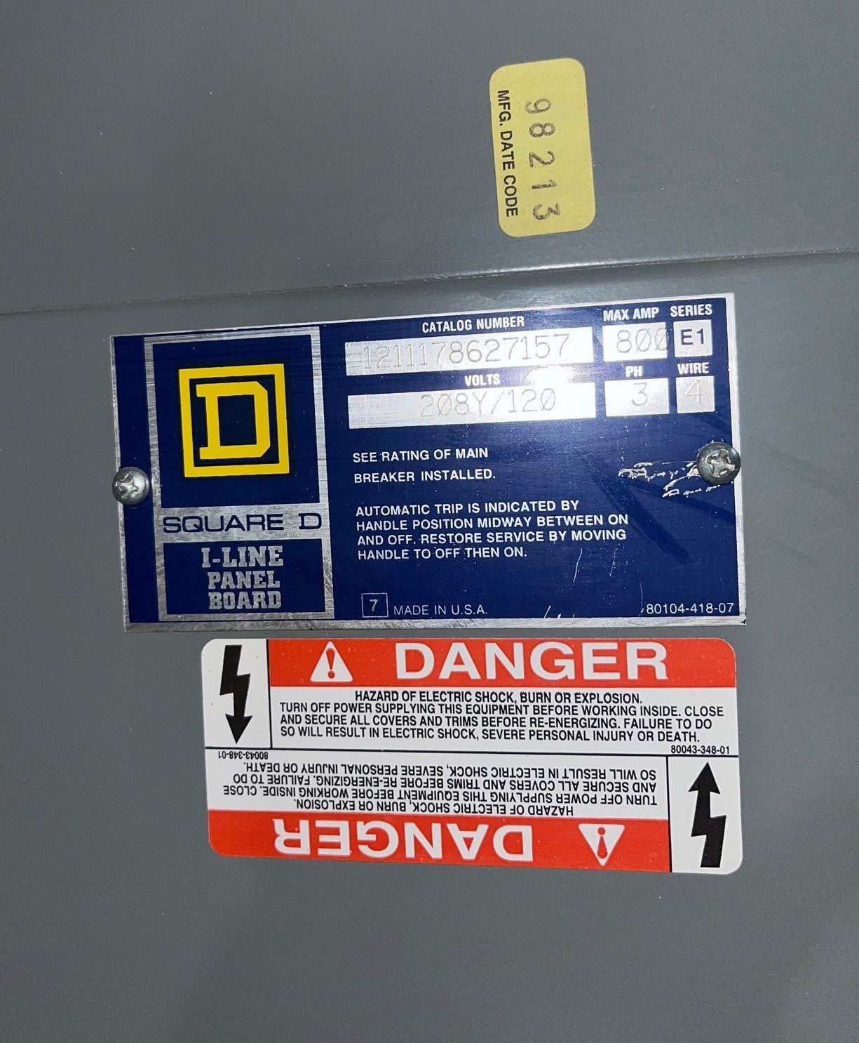 Square D I-Line Panelboard 800A 208/120V 3PH 4W MCB Panel 800 Amp 24Cir MAP36800 Used