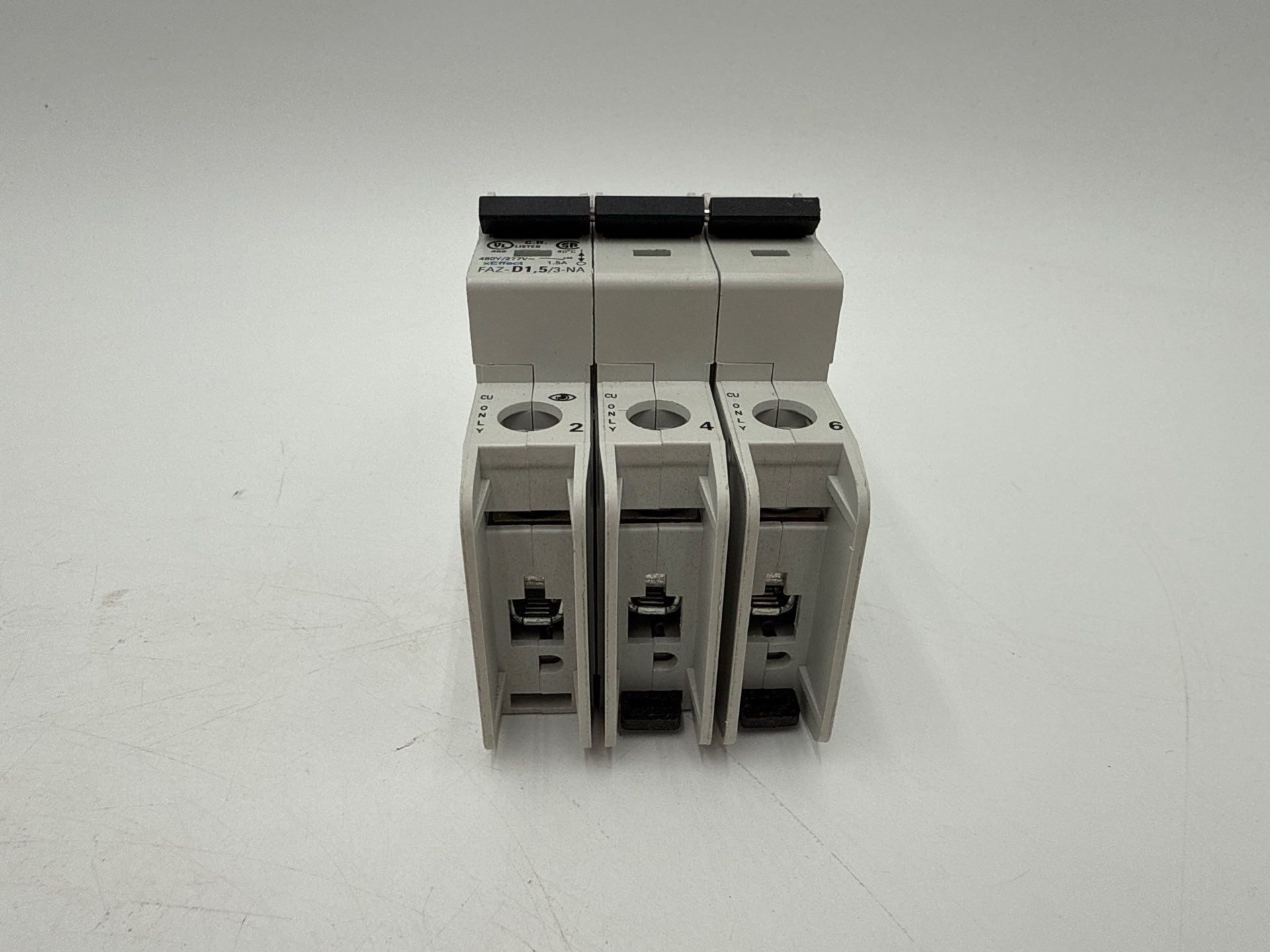 Eaton FAZ-D1.5/3-NA Circuit Breaker 1.5A 3P 480/277V DIN Rail Mount Used