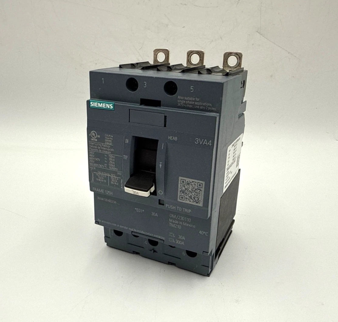 Siemens 3VA4130-6ED34-0AA0 Circuit Breaker 30A 3P 600V 3VA Bolt On 30 Amp 3 Pole New