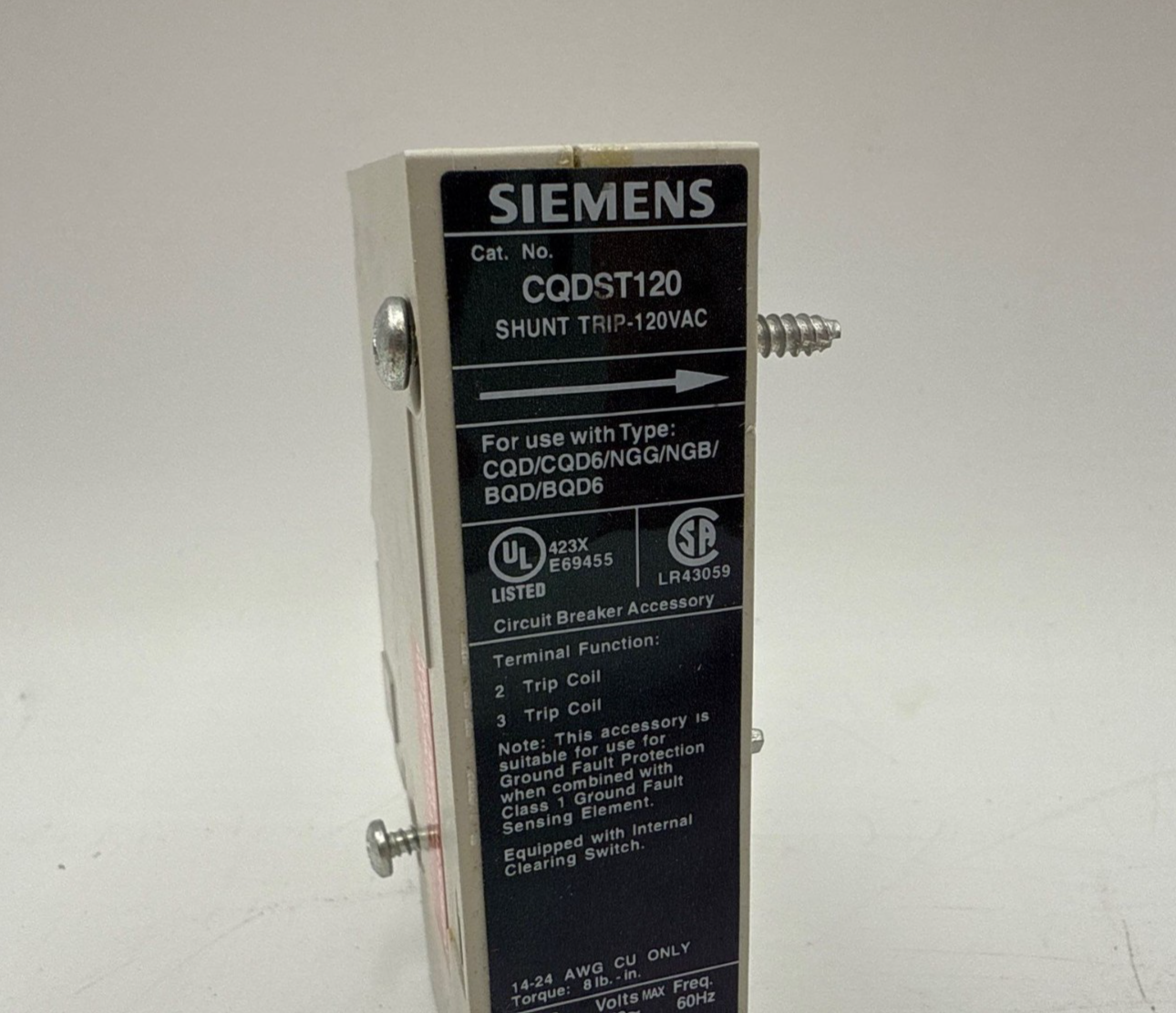 Siemens CQDST120 Circuit Breaker Shunt Trip 120V CQDST Fits BQD LGB Breakers Used