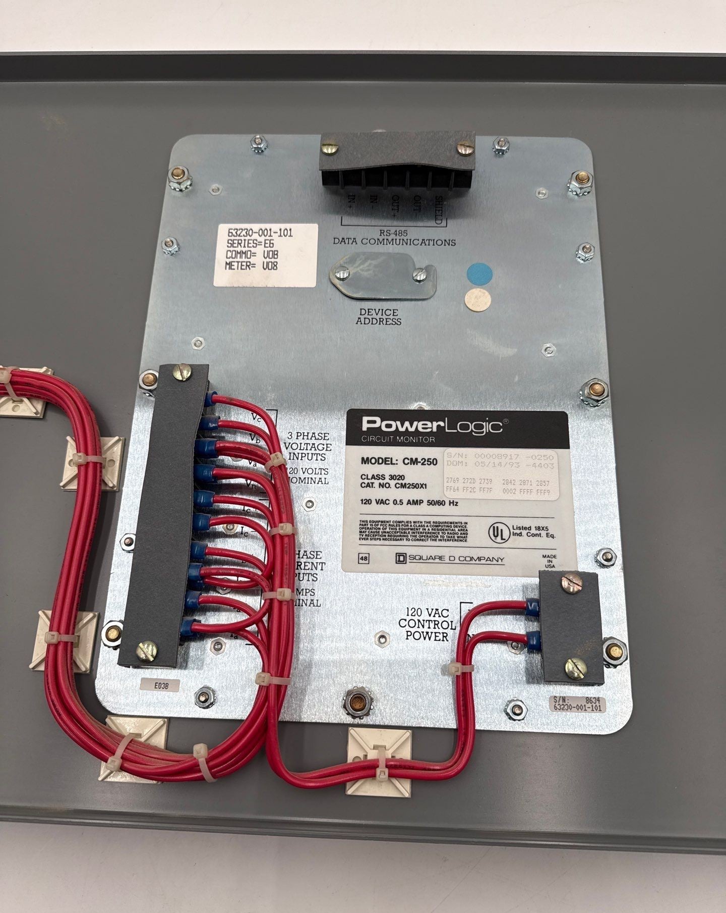 Square D PowerLogic Circuit Monitor 3020 CM250X1 120VAC 0.5A 50/60Hz Used