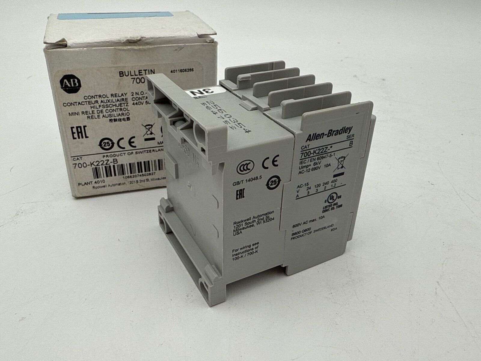 Allen Bradley 700-K22Z-B Control Relay 440-480V 2NO 2NC Compact IEC Bifurcated New