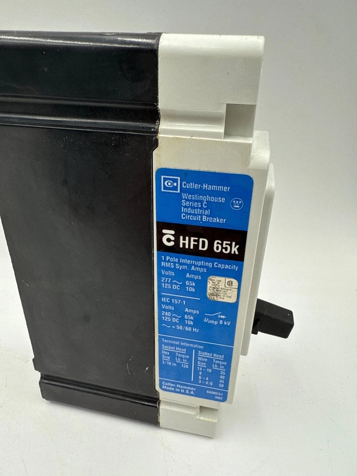 Cutler Hammer HFD1035 Circuit Breaker 35A 1P 277V HFD 65k 35 Amp 1 Pole Bolt On Used