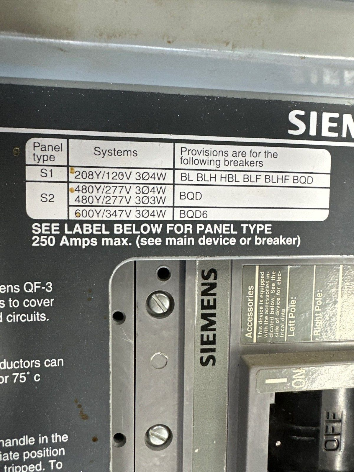 Siemens S2E42FX200CTS S2 Panelboard 250A 480/277V 3PH 4W Indoor Encl FXD63B200 P389 Used