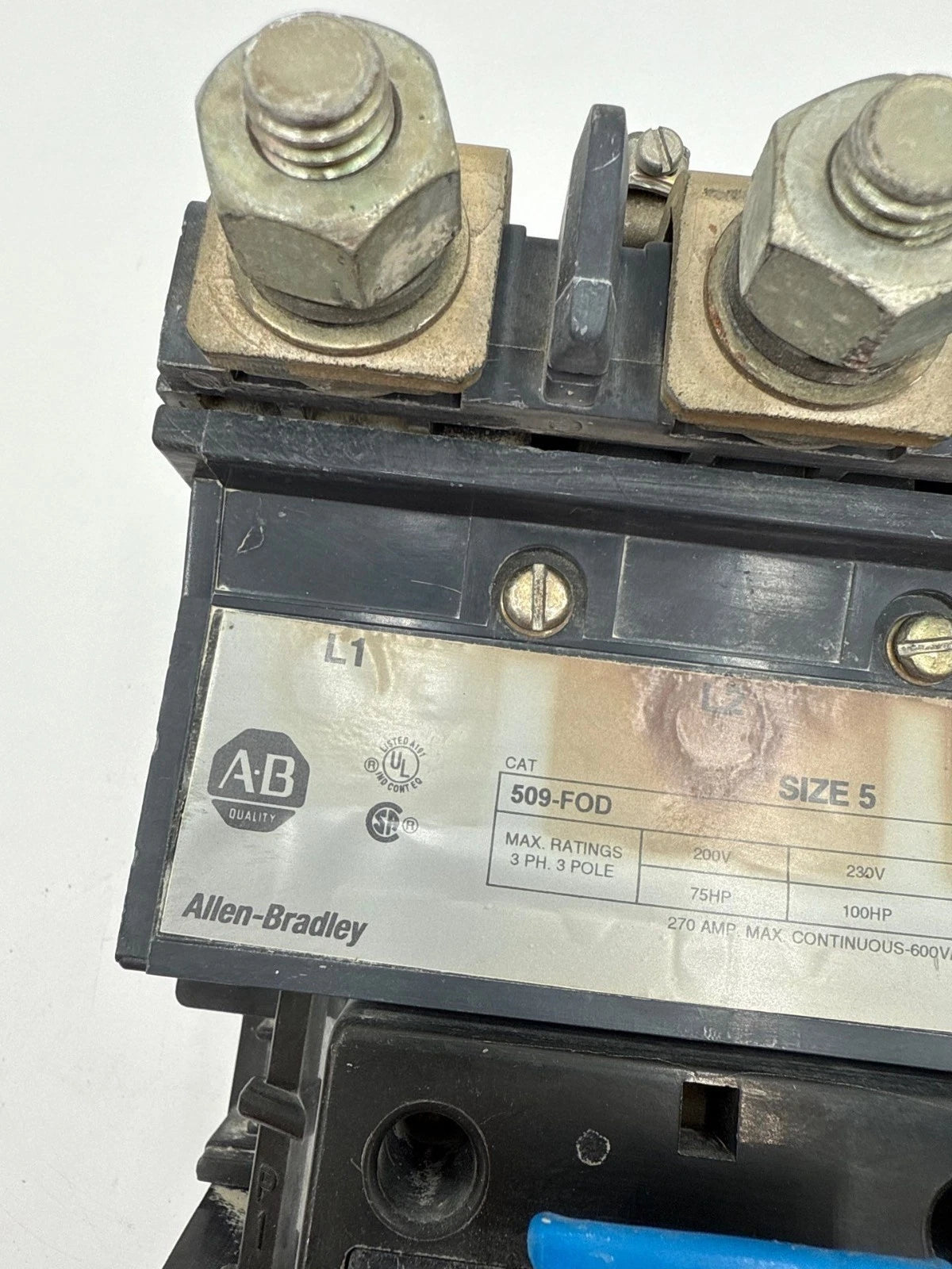 Allen Bradley 509-FOD Starter Size 5 270A 3P 600V 3PH 200HP Coil 110/120V Open Used