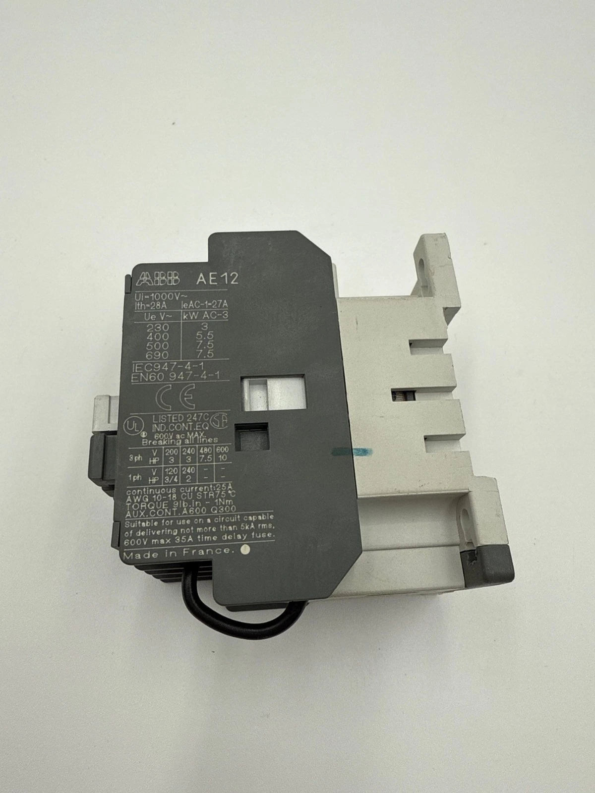 ABB AE12-30-00 Contactor 25A 3P 600V 3PH 10HP Coil 24VDC DIN Rail Mount Used