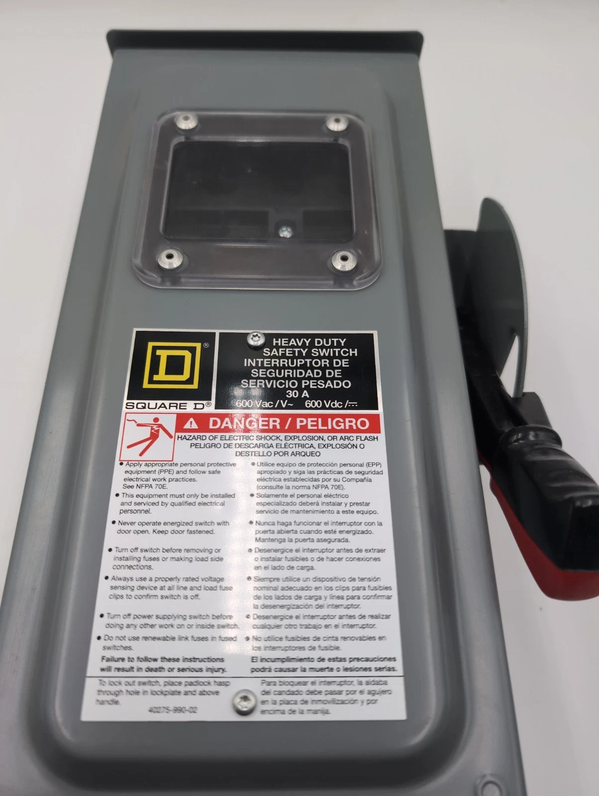 Square D H361NRB Safety Disconnect Switch 30A 3P 600V Type 1 Encl with Window New