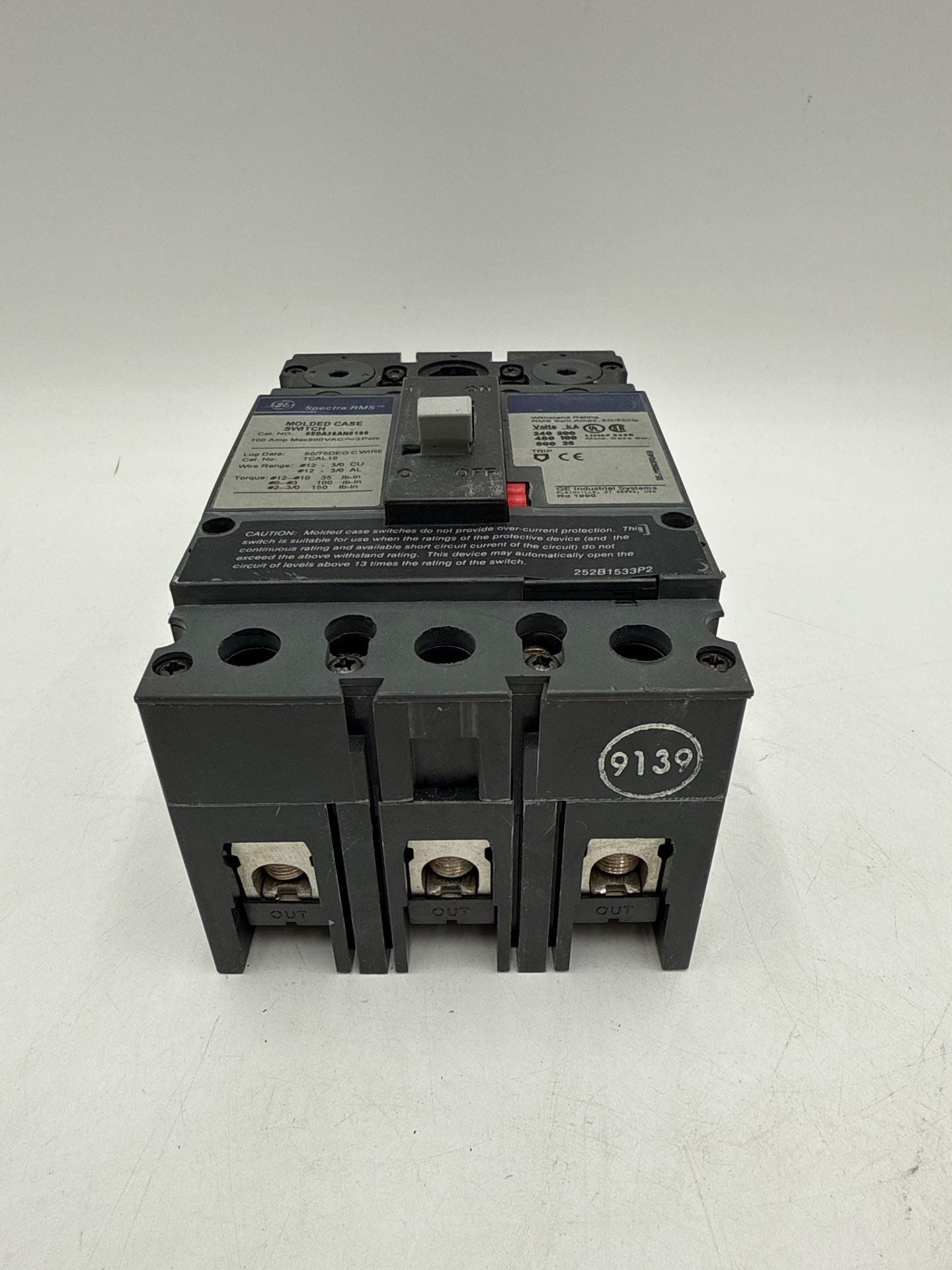 GE SEDA36AN0100 Circuit Breaker 100A 3P 600V 100 Amp 3 Pole Spectra RMS Used