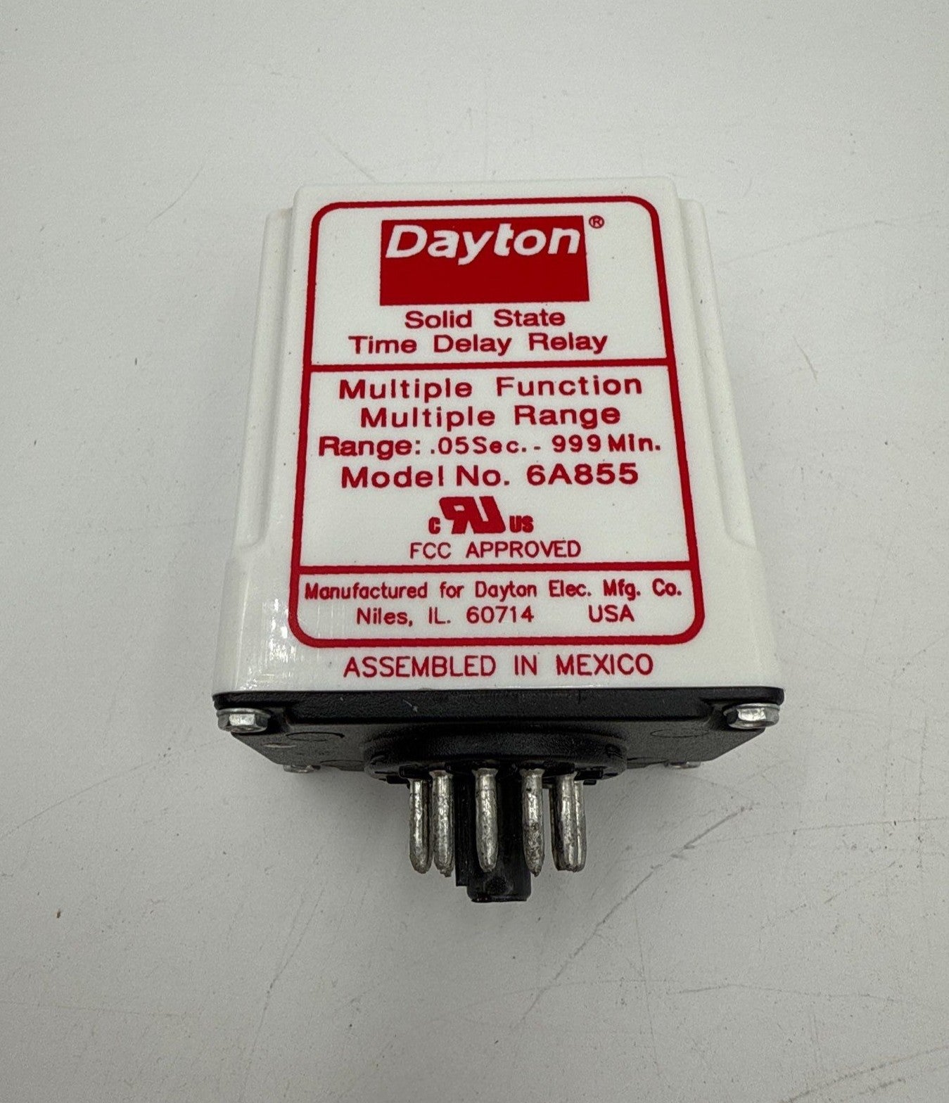 Dayton 6A855 Time Delay Relay 120VAC 10A DPDT .05Sec - 999min New