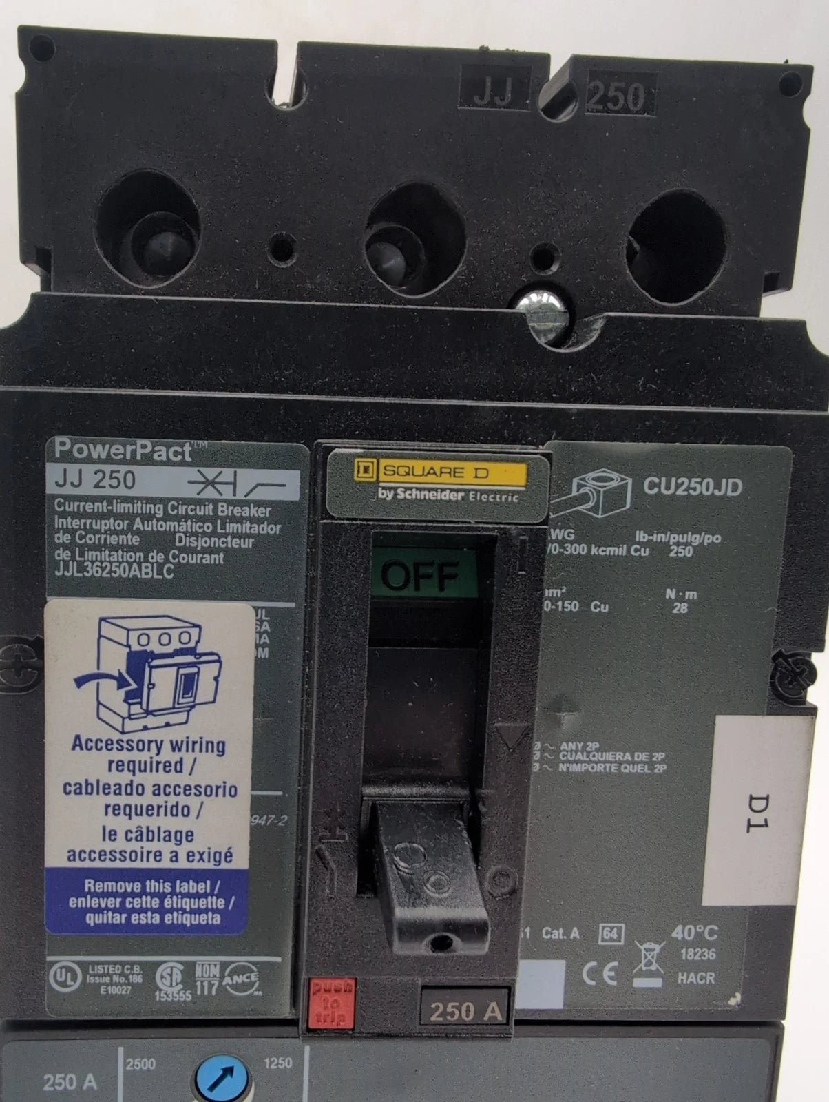 Square D JJ250 Circuit Breaker 250A 3P 600V JJ36250ABLC NEW Never Energized New