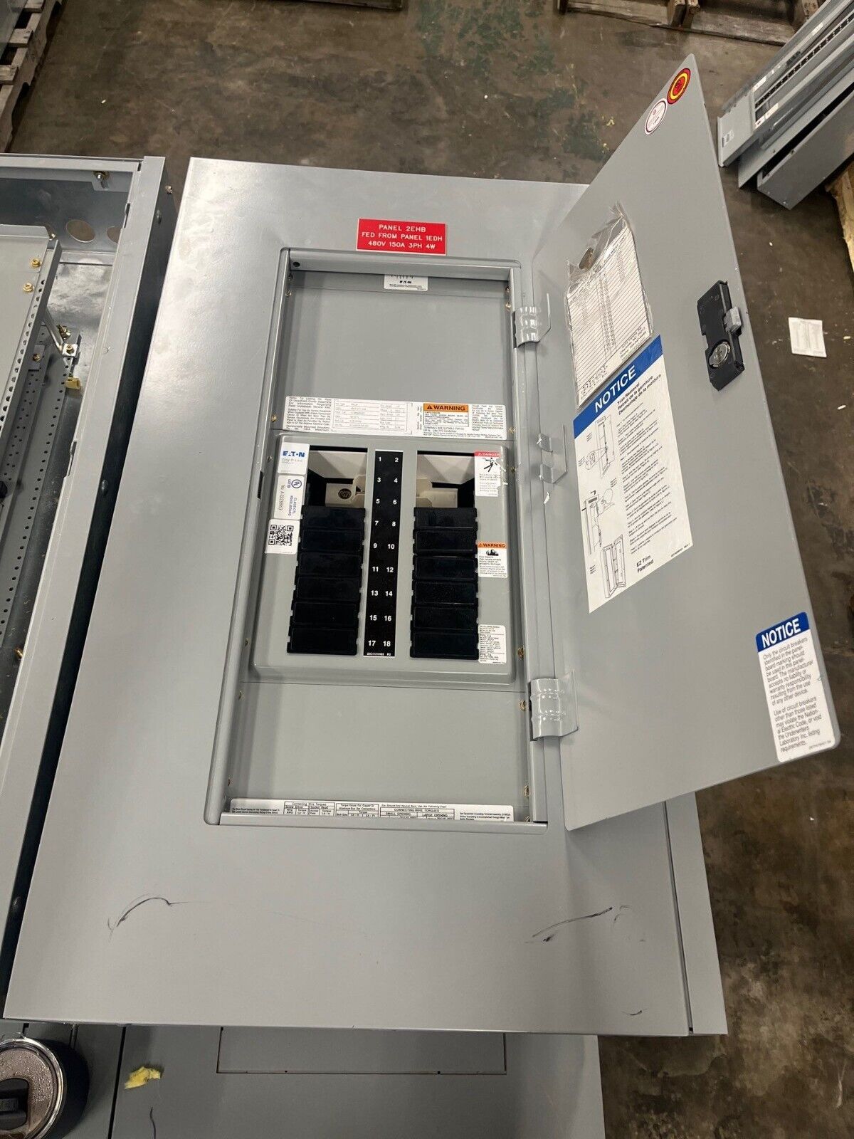 Eaton PRL2A Panelboard 125A 480/277V 3PH 4W Indoor Encl MLO 18 Circuit EZB2036R P598 Used