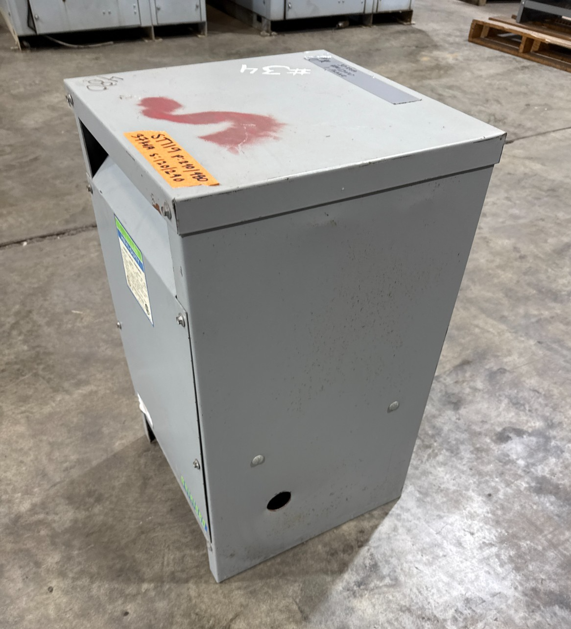37 KVA Hevi-Duty S5HB37 Transformer Pri 240/480V Sec 120/240V 1PH Indoor Encl Used