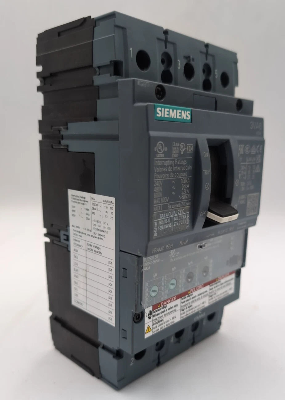 Siemens 3VA6140-6HN31-0AA0 Circuit Breaker 40A 3P 600V 3PH LSI Trip NEW Take Out New