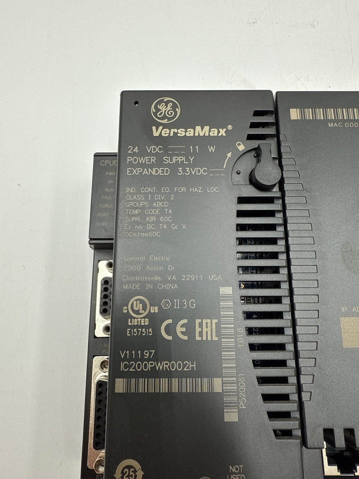 GE IC200CPUE05-LT VersaMax CPU Module With IC200PWR002H Power Supply 24VDC Used
