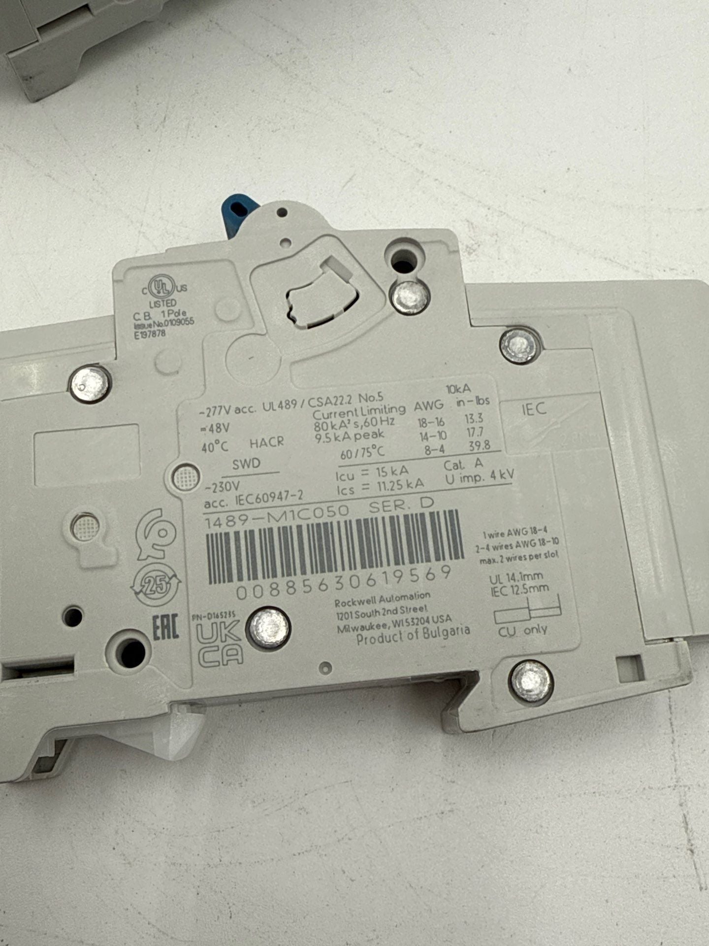 Allen Bradley 1489-M1C050 Circuit Breaker 5A 1P 480Y/277V 1 Pole 5 Amp 2PC LOT New