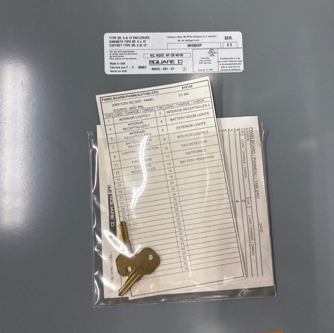 Square D NQOD442L225CU Panelboard 225A 240V 3PH 4W 42 Cir MCB 3R Outdoor Encl P636 Used