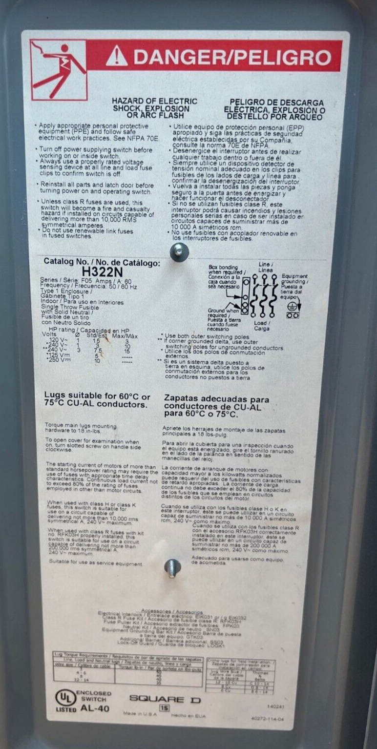 Square D H322N Used
