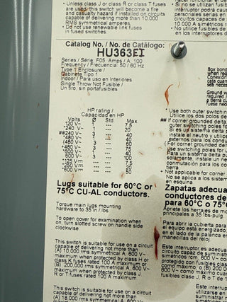 Square D HU363 Used