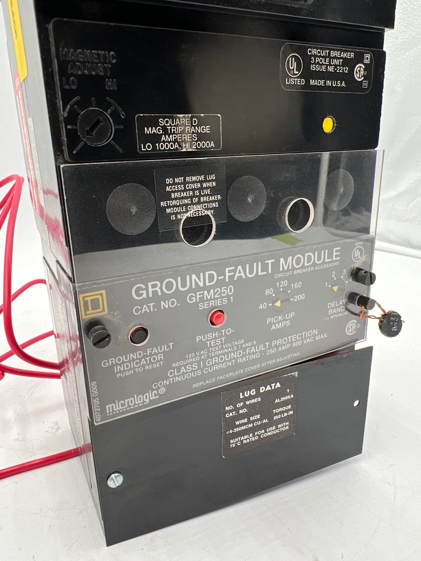 Square D KIF36200G Circuit Breaker 200A 600V 3P 200 Amp Ground Fault GFM250 Used