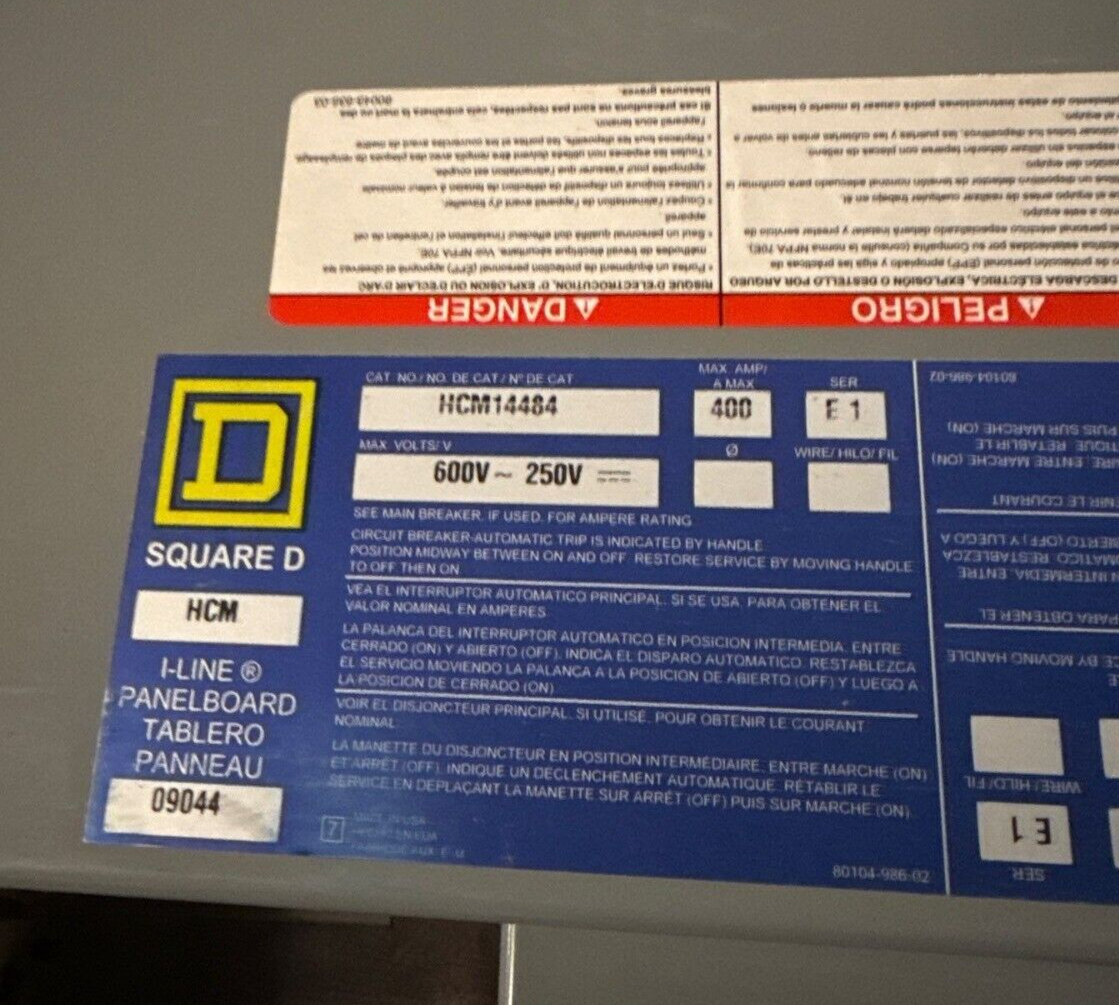 Square D HCM14484 HCM Panelboard Interior 400A 600V 3PH 18 Cir 400 Amp Panel